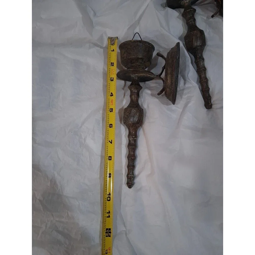 Vintage Brass Sconces Twisted Patina, Set Of 2, 9 Inch